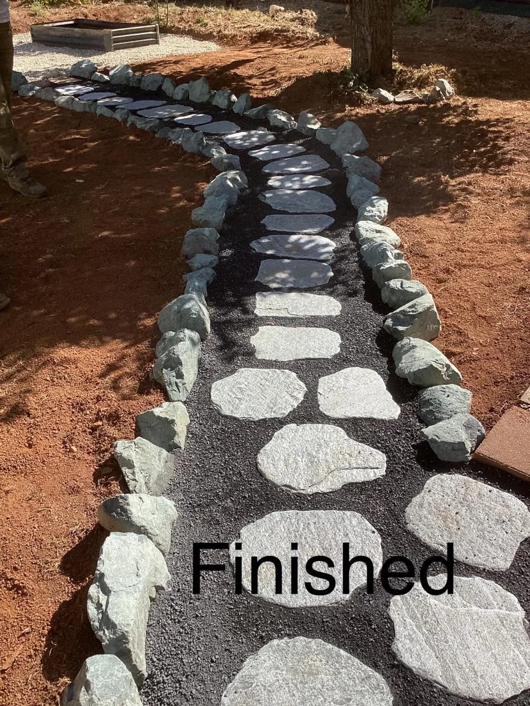 Flagstone stepping stones we set with a river rock border
